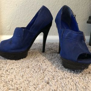 Blue Suede peep toe heels